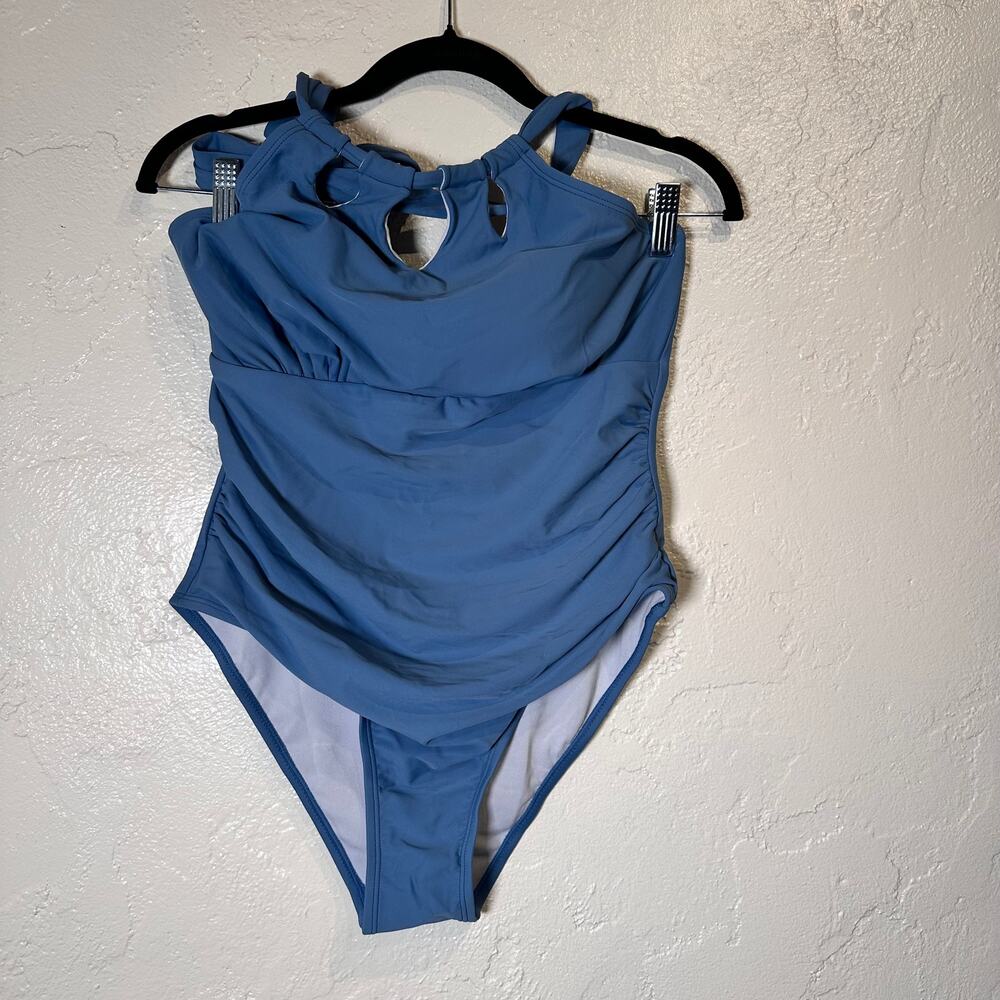 NWT AImage Size Medium One Piece Bathing Suit Blue Swimwear Cut Outs